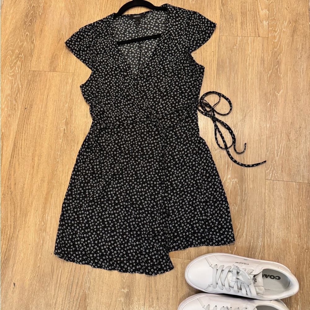 Floral Black Wrap Dress